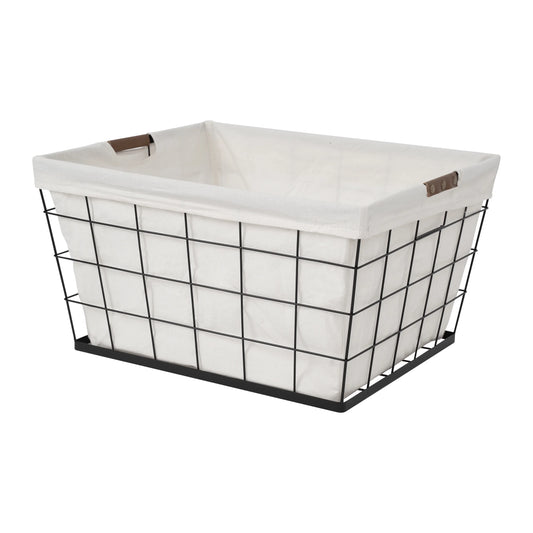 Stylish 60L Rectangular Steel Laundry Basket with Removable Liner - Perfect for Adults in Black & Natural